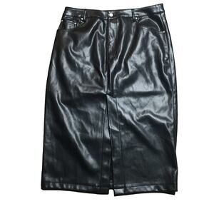 7 For All Mankind Womens Faux Leather Front Slit Straight Midi Skirt Black L